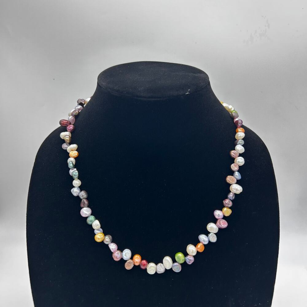 Vintage Freshwater Pearl Necklace Dyed Rainbow Multicolor 1980's Jewelry